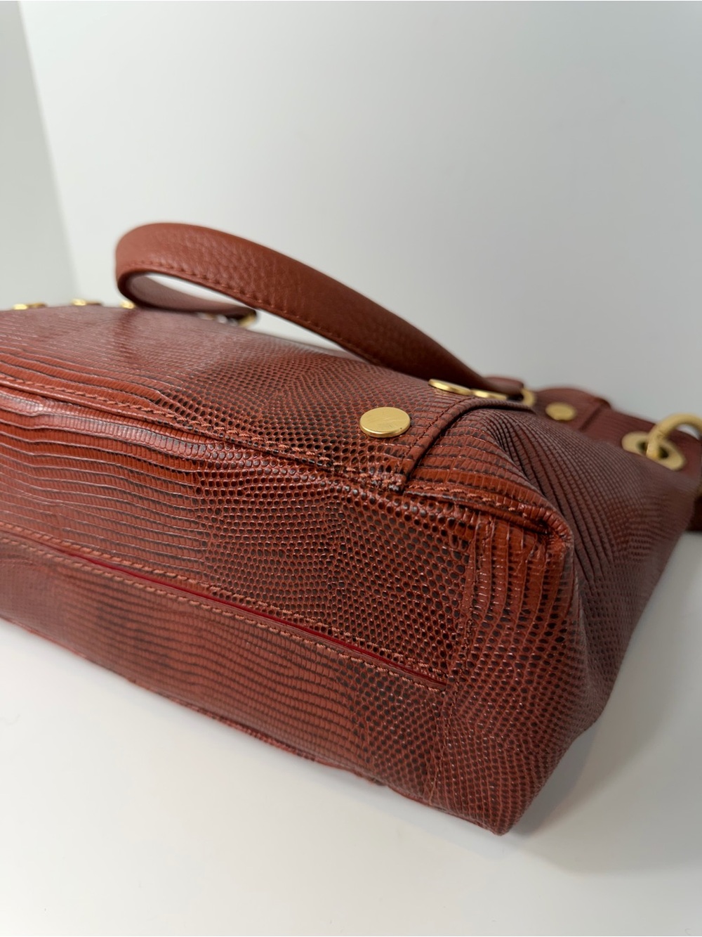 Hammitt Daniel Leather Satchel Crossbody Bag Cognac Lizard Gold - Picture 8 of 11
